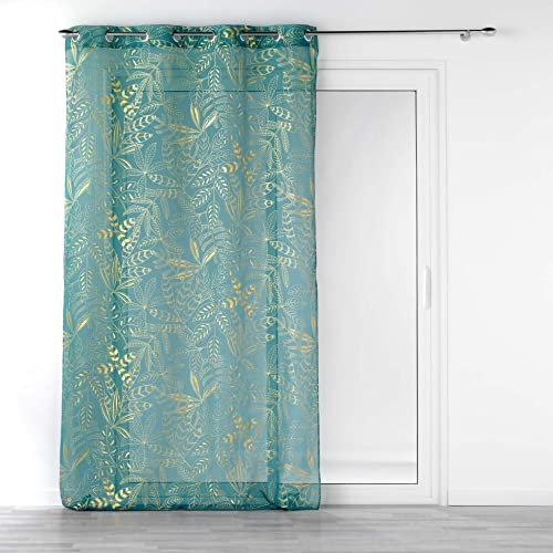 Douceur d'Intérieur, Voilage à Oeillets (140 x 240 cm) Belflor Emeraude/Or, Voile Sablé Imprimé Métallisé