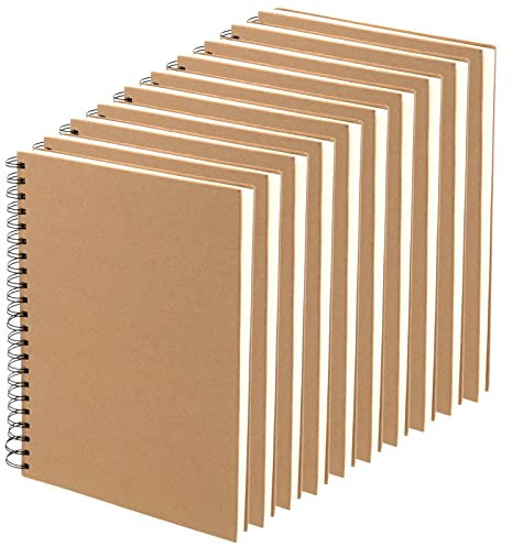 MUKCHAP 10 Stück A5 Skizzenbuch, Spiralbindung, 60 Blatt/120 Seiten, 100 g/m² Krafteinband, Zeichenblock A5 mit leerem Papier für Kunst, Malerei