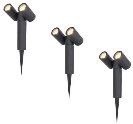 HOFTRONIC - 3er Pinero Doppel LED Gartenstrahler mit Erdspieß - GU10 317° Schwenkbar Dimmbar - 4000K Neutralweiß Erdspießstrahler - Bodenstrahler für Bäume, Sträucher, Teich und Pflanzen