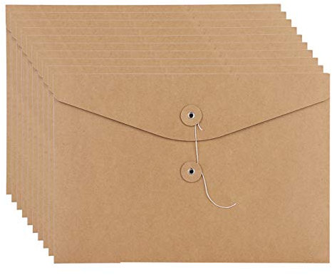 Dokumentenmappe Kraftpapier 10 Stück Briefumschläge Verdickt Langlebig Aktenordner mit Externe Taste Wickeldichtung Arbeitsmappe Sicher Tragbar Umschläge Organisation für Schule Büro Zuhause