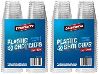 Caterserve Crystal Clear Hard Disposable Plastic Shot Glasses Heavy Duty Reusable Glass 30ml - 1 oz (50 Cups)