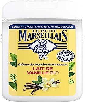 Le Petit Marseillais | Crème de Douche Extra Douce Lait de Vanille Bio (flacon de 250 ml) – 92 % d'ingrédients d'origine naturelle – Flacon entièrement recyclable