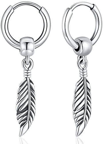 Creolen Ohrringe Feder für Herren Damen,Ohrringe Feder Sterling Silber 925,Ohrringe Federn Hängend,Ohrringe mit Feder Anhänger,Feder Schmuck für Herren Damen