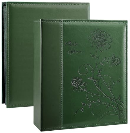 Miaikoe Fotoalbum, 15.2x10.2 cm, 400 Fotos, zum Einstecken, extra großes Fassungsvermögen, Ledereinband, Hochzeits-, Familien-Bilderalben für 400 vertikale Fotos im Querformat, 10x15 cm, Dunkelgrün