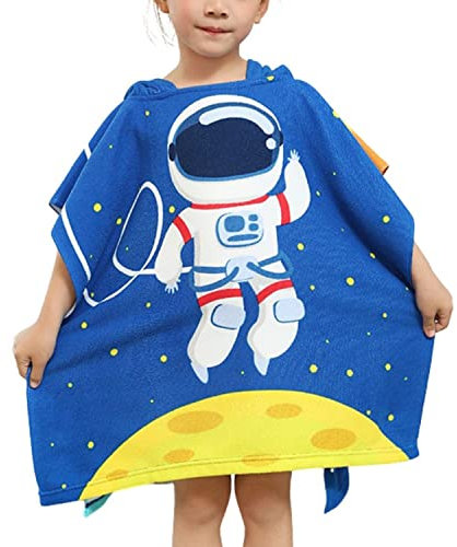 JFAN Toallas de Baño Infantiles Niños Toalla Con Capucha Niños Animados Microfibra Toalla Playa Poncho NiñAs Natacion Accesorios 2-10 Años,Astronauta