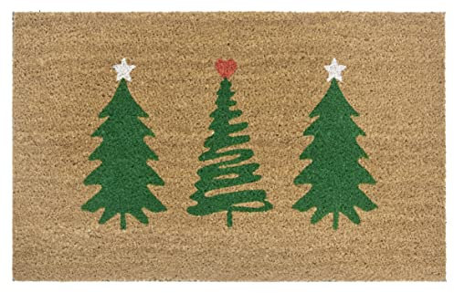 Hanse Home Kokos Fußmatte Weihnachten für Innen - Schmutzfangmatte Natur, Kokosmatte Weihnachtsbaume Grün, Fußabtreter rutschfest für Flur, Eingangsbereich - 45x75cm