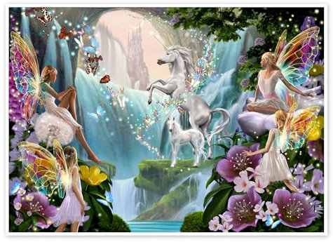 Feen und Einhörner am Wasserfall Poster von Garry Walton 40 x 30 cm Wandbilder Wanddeko