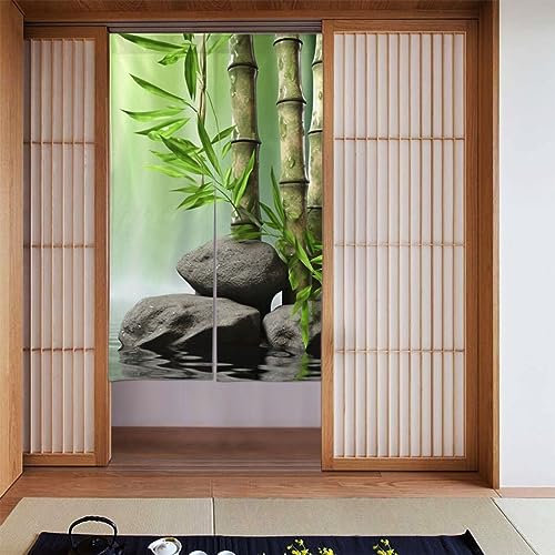 TOMPPY Stone Bamboo Printed Japanese Noren Doorway Curtain Door Tapestry Wall Hanging For Kitchen Bathroom Bedroom Home Decoration 34X 56