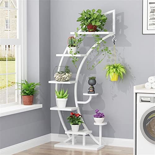 6 Tier Metal Plant Stand Rack Shelf,Simple And Modern FloorStanding MultiLayer Plant Shelf Rack,Creative Half Moon Shape Ladder Flower Pot Stand Rack, for Home Patio Lawn Garden Balcony,D