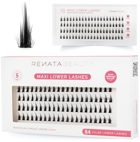 Renata Beauty Maxi Faux Cils Inférieurs - Multipack de 84 pièces, Longueur Uniforme de 8mm, Renforcement Dramatique Sous les Yeux, Application Facile, Parfaits pour des Looks Audacieux