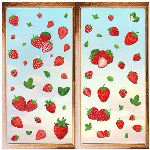 craspire 8 Stile Erdbeer-Wandaufkleber, Früchte, Blätter, PVC-Fensteraufkleber, Wasserdicht, Selbstklebend, Abziehen Und Aufkleben, Für Kühlschrank, Schlafzimmer, Wohnzimmer, Küche, Geschäft, Vitrine