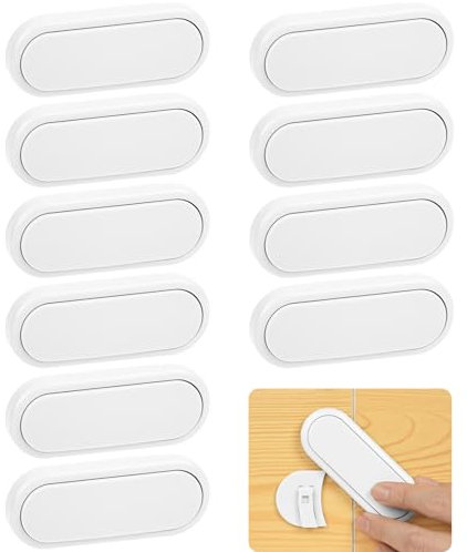 HOTUT Kindersicherung Schrank,10 Stück Baby Sicherheitsschlösser, Ohne Bohren schubladensicherung,Kindersicherung Türriegel für Schränke, Schubladen,Kühlschränke-Weiß
