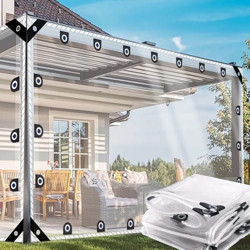 Lona Transparente Impermeable con Ojales 4x9m, Lonas Transparentes Exterior,0.55mm Personalizable Lona Protección Terraza para Cenador, Balcón,Muebles de Jardín,Piscina