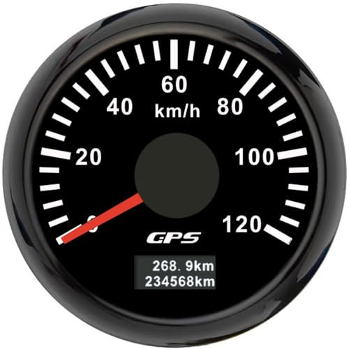 ELING 52 mm GPS-Tachometer 0–120 km/h Geschwindigkeitsanzeige mit 7 Farben Hintergrundbeleuchtung 12 V 24 V für LKW-Yachten (schwarz+schwarz, 0-120KM/H)
