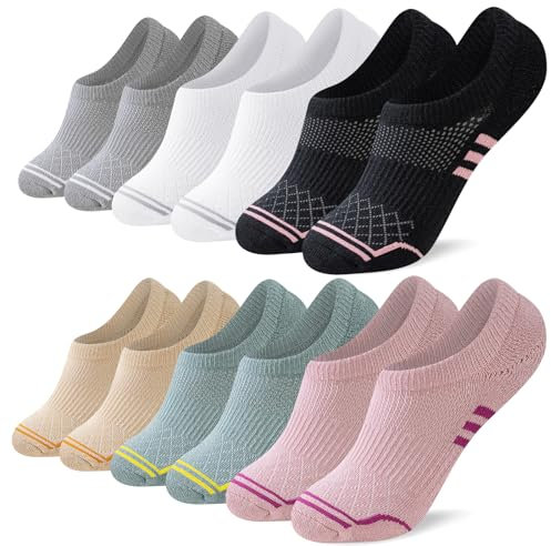 SockWaddles Invisible Trainer Socks Womens, No Show Ankle Socks, Non Slip Cushioned Anti Blister Sports Socks, Ladies Girls Low Cut Cotton Short Socks for Running, School, Gym and Casual, 6 Pairs