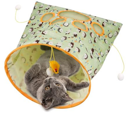 Yuhtech Sac Tunnel pour Chats, Tunnel de Jeu Amusant pour Chats, Set Tunnel pour Chats avec Jouets pour Chats en Peluche, Cat Tunnel, Anti-Rayures, Interactif, Portable, pour Chatons