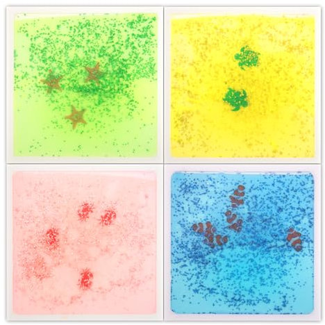 Art3d Lot de 4 Carreaux de Sol sensoriels liquides, Fusion Liquide colorée senroy Tapis de Jeu de Danse pour Enfants en Bas âge, 30x30cm,Monde de la mer