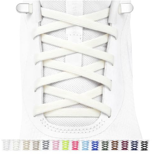 Stepace 2 pares de cordones elásticos sin atar para niños y adultos, cordones de zapatos Ajustables elásticos planos Para Zapatos y Zapatillas Blanco Marfil 120