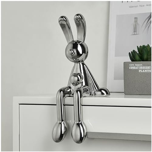 Cutfouwe Deko-Hasen Mit Herz - Keramik Osterhasen Figuren Set Für Stilvolle Ostern Dekoration-25Cm,Silber