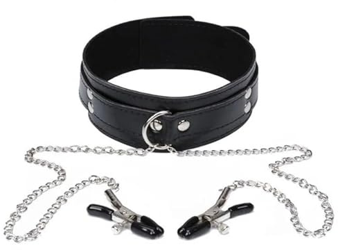 IDK WTH Leather Collar Choker Necklace Nipple Clamps Breast Clips Intimate Accessories for Couples Play Non-Piercing Nipple Pleasure Gear