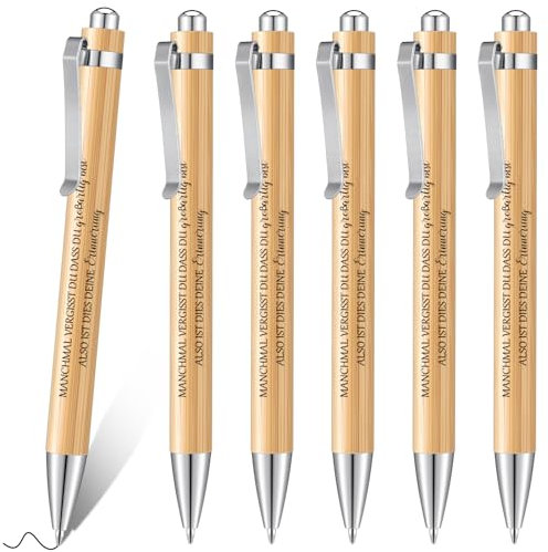 Dianelhall 6 Stück Inspirierende Kugelschreiber aus Holz Motivation Stifte Einziehbare Kugelschreiber mit Spruch mit Schwarzer Tinte für Kollegen Erzieherin Mitarbeiter Schule Büro Arbeit Prüfung