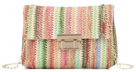 Ynport Crefreak Sac à Bandoulière en Paille Rayé pour Femmes - Petite Pochette en Rotin de Plage Bohème d’été élégante pour les Vacances