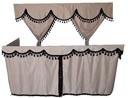 LKW-Vorhänge, komplettes Set, Beige mit schwarzen Quasten, geeignet für normale Kabine [außer hoch]