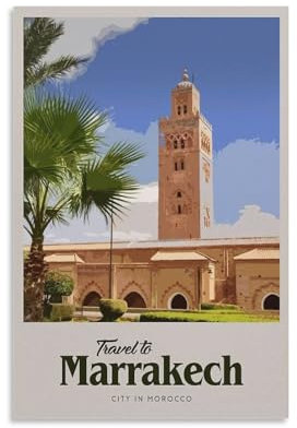 Jdheeh Vintage Marrakesch Reiseposter auf Leinwand, Kunstposter, Wanddekoration, Poster, 30 x 45 cm
