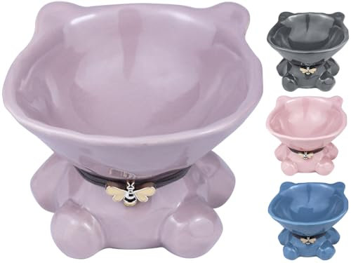 Busnos Bol pour Chat Violet Gamelle Anti Glouton Ceramique Surelevee 14x13x11 Cm Eau Gamelle Chiot Lave-Vaisselle Passe Au Micro-Ondes Accessoire Mangeoire Chat