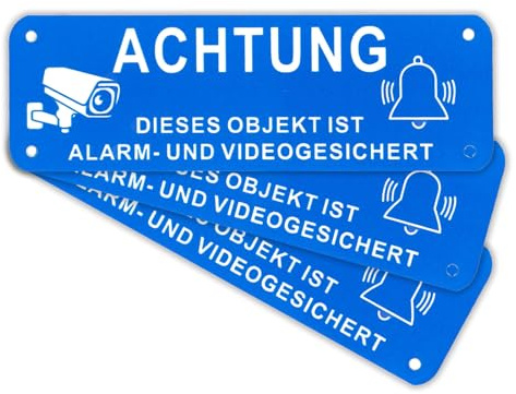 Felexdo Achtung Videoüberwachung Schild,3 Stück 15x5cm Aluminium Alarm Schild Videoüberwachung Privatgrundstück mit Selbstklebend und 4 Bohrlöcher für den Innen und Außenbereich