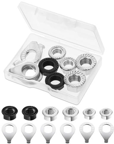 Giantree 12 Pcs Bike Nuts and Safety Washers, M8 M9.5 M10 Bicycle Axle Nuts Kit, Mountain Bike Accessories Wheel Retaining Bicycle Hook Hub Parts for Front and Rear Bike Wheel Mountain Road(12pcs)