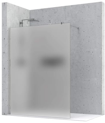 Walk-In Duschwand – 8mm – Maßanfertigung – satiniert – 90° Stabistange – ESG Sicherheitsglas Duschabtrennung – rahmenloses Design – Duschwand für Badewanne oder bodeneben – DIN EN 12150