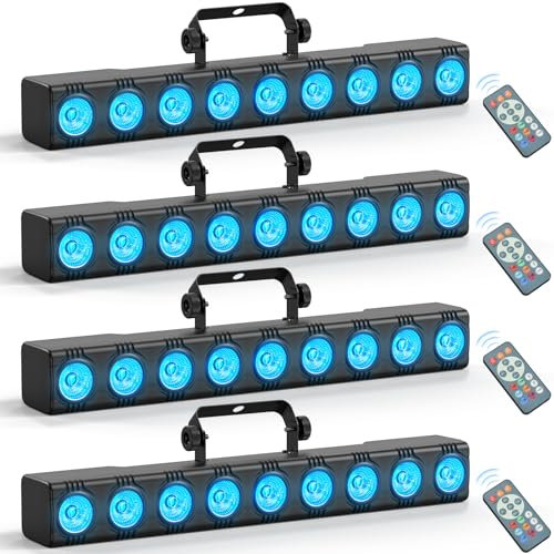 LED Bar Wallwasher, Rtktoup 9 x 6W LED RGBW Strahler Discolicht Partylicht Lichteffekte Bühnenlicht dmx Controller Musikgesteuert Strobe Beleuchtung für DJ Party Outdoor mit Fernbedienung, 4 Stück