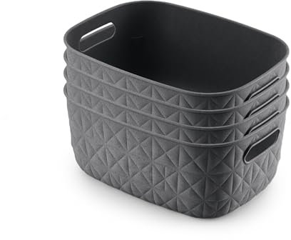 CURVER Softex 4x 4L Storage Baskets, 100 percent Recycled Material, Lightweight, For Bathroom, Living Room, Kitchen, Dark Grey