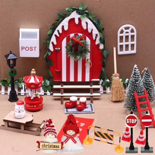 Wichteltür Komplettset, 26 Stück Wichtel Zubehör Weihnachten mit Baustelle, Miniatu Wichtelhaus Weihnachtswichtel Set Miniatur Wichtel Deko Bastelset Weihnachten Kinder DIY für Weihnachtsdeko