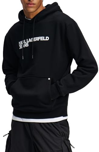 Karl Lagerfeld Jeans Regular Logo Hoodie Sweat-Shirt à Capuche, Noir, XS Homme