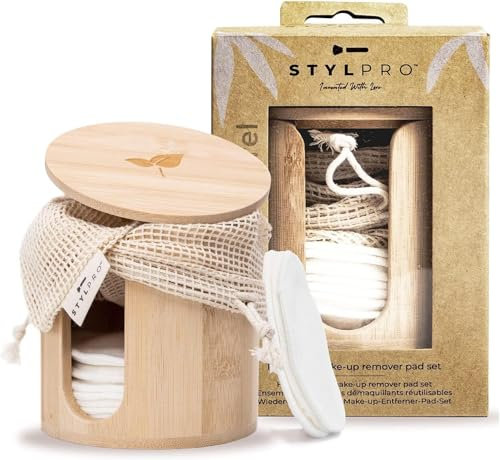 STYLPRO Reusable Bamboo Makeup Remover Pads – Pack of 8 Washable Cotton Face Pads, Reusable for 1000+ Uses, Eco-Friendly Cleansing Pads for Makeup Removal & Face Care