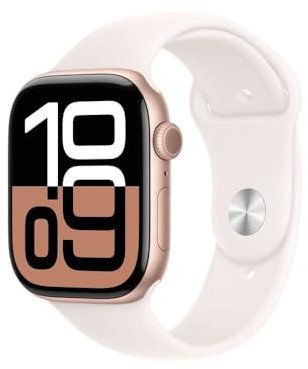 Apple Watch Series 10 (46 mm GPS) Montre connectée avec Boîtier en Aluminium Or Rose et Bracelet Sport Rose Tendre (M/L). Suivi de l’activité Physique, app ECG, écran Retina Toujours activé