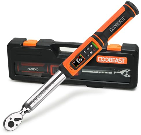 coobeast Digitaler Drehmomentschlüssel, elektronischer Drehmomentschlüssel mit 3/8-Zoll-Antrieb, voreingestellter Wert (2-135 Nm), Summer und LED-Blitz, fünf Maßeinheiten, Drehmomentschlüssel für