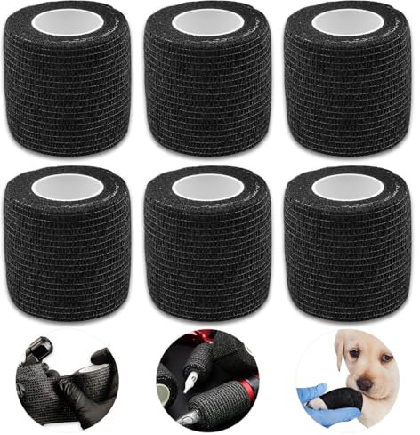 TONBAO 6 Rollen Selbsthaftende Bandage (5,1cm x 4,5m) - Elastisches Tattoo Grip Tape & Sportverband für Tätowierer, Handgelenk, Haustiere - Atmungsaktiv, Reißbar