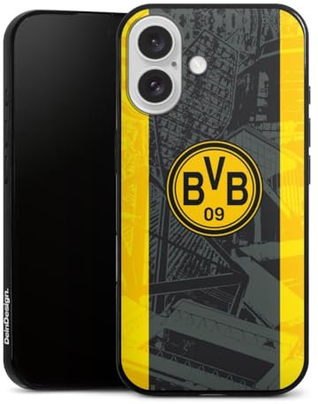 Slim Case extra dünn kompatibel mit Apple iPhone 16 Silikon Handyhülle schwarz Hülle Borussia Dortmund BVB Stadion
