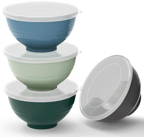 Greentainer Lot de 4 grands bols à céréales incassables avec couvercles - En plastique léger - Passe au lave-vaisselle et au micro-ondes - Pour céréales, salade, soupe, nouilles