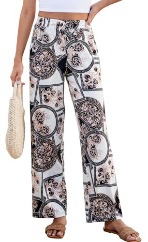 HAPYWER Jogginghose Damen Lange Hose Gerades Bein Haremshose luftig Lang Yogahose Locker Schlupfhose mit Tasche(Ethnischer Stil,XL)