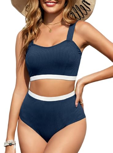 Tuopuda Conjuntos de Bikinis para Mujer Conjunto Traje de Baño Push Up Bikini Cintura Alta Bañadores Dos Piezas Traje de Baño de Playa(Marina,XXL)