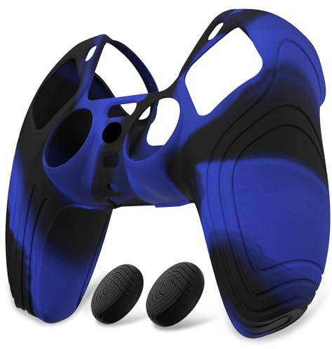 eXtremeRate PlayVital Cover Skin per ps5 Controller-Blu Nero | Custodia Protettiva in Silicone, Grip Antiscivolo, 2 Gommini Copri Levette Analogiche per ps5 Joystick, Design Samurai