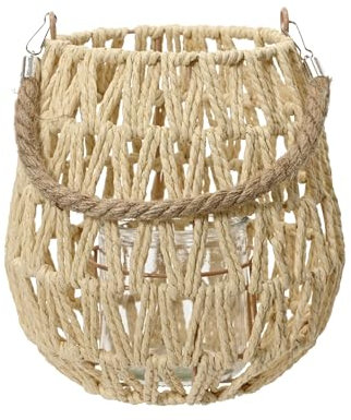 Windlicht Laterne für Kerze 22cm mit Henkel - Kerzenlaterne für drinnen & draußen - Windlichtlaterne als Kerzenhalter Teelichthalter Tischdeko Hochzeitsdeko Deko - Beige