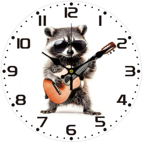 CHGCRAFT Banksy Waschbär Wanduhr 12 Zoll Batteriebetrieben Wanduhr Mit Gitarre Nicht Tickend Geräuschlos Dekorative Uhr