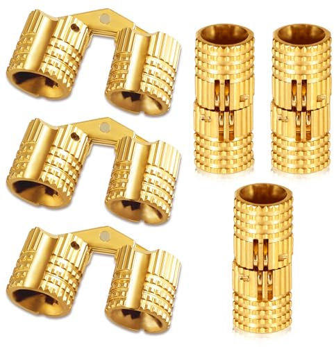 Lot de 6 mini charnières en laiton - 8 mm - En cuivre invisible - Pour meubles d'armoire - Pour boîtes cadeaux DIY - Boîte à bijoux - Angle d'ouverture de 180 degrés - Doré