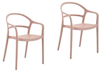 Rebecca Mobili Set 2 Sedie Moderne, Sedie con Braccioli, Rosa, Polipropilene, Salvaspazio, Robuste, per Giardino Casa - Misure HxLxP: 81 x 57 x 51,5 cm - Art. RE7193V1M2