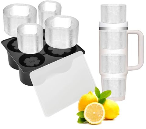 Stanley Cup Ice Cube Tray with Lid,Silicone Ice Mold for 14-40 Oz Tumblers,4 Compartments Large Ice Cube Mould for Stanley Cups,Reusable Ice Cube Tray for Whisky,Cocktails,Coffee,BPA-Free (Black)